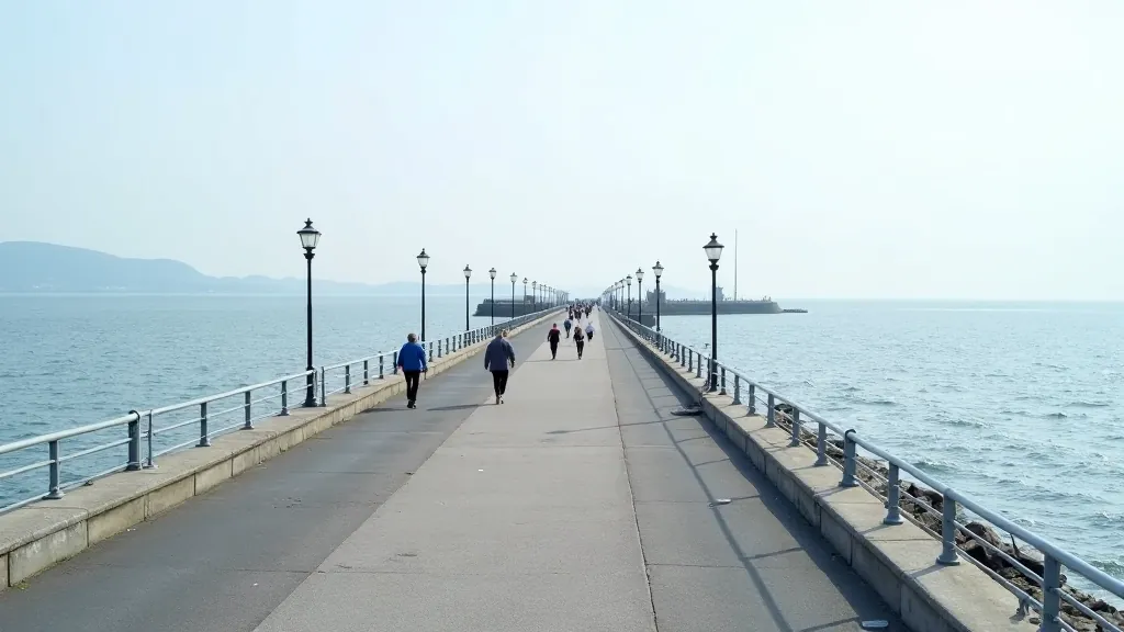 East and West piers of Dún Laoghaire extending into the sea, full length view, coastal landscape