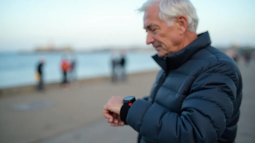 Person checking watch while preparing for outdoor walk with appropriate clothing and gear